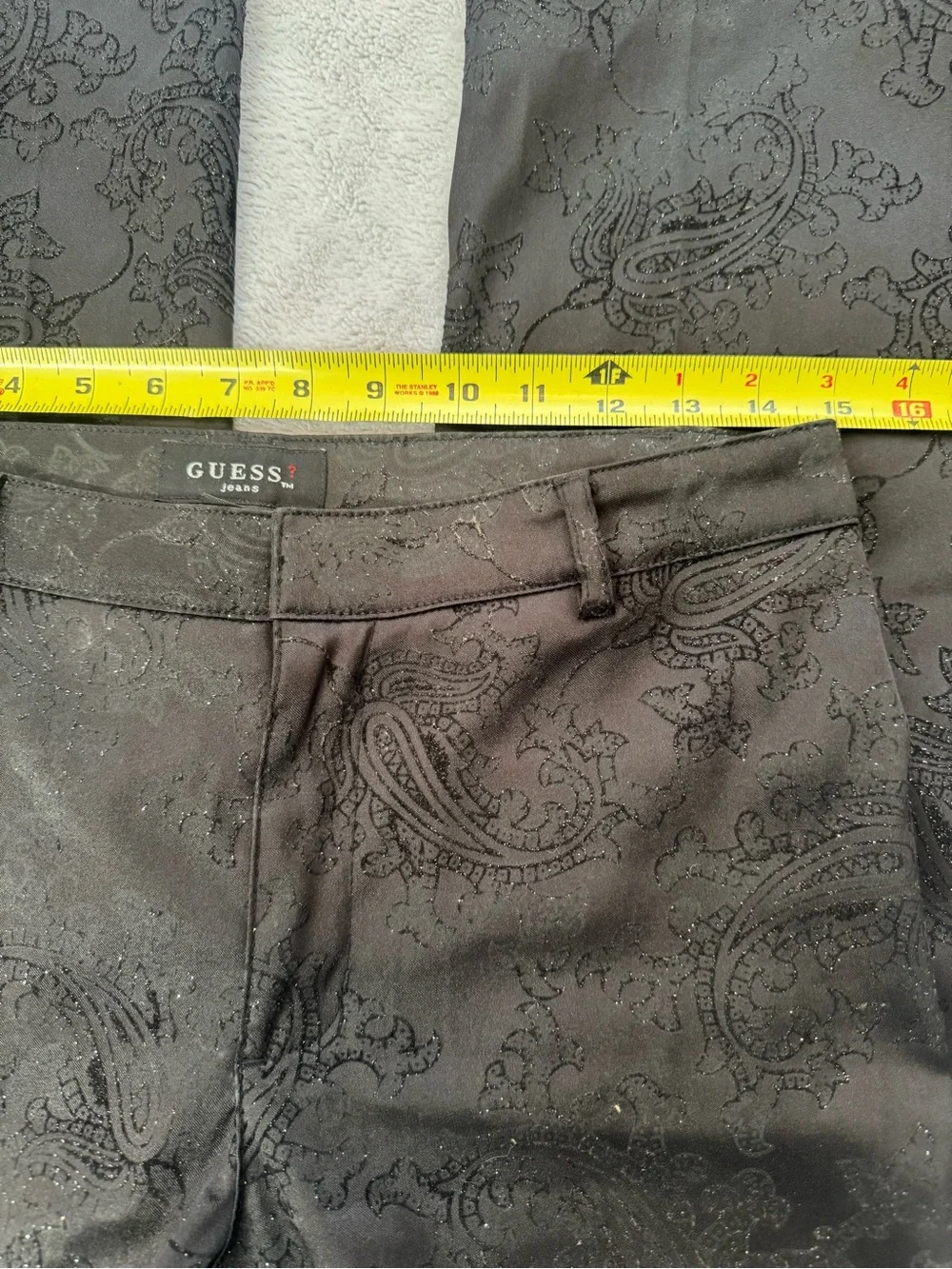 Guess Vintage Black‎ Flocked Paisley Sparkle Pants Size 29 Y2K Gothic Bootcut